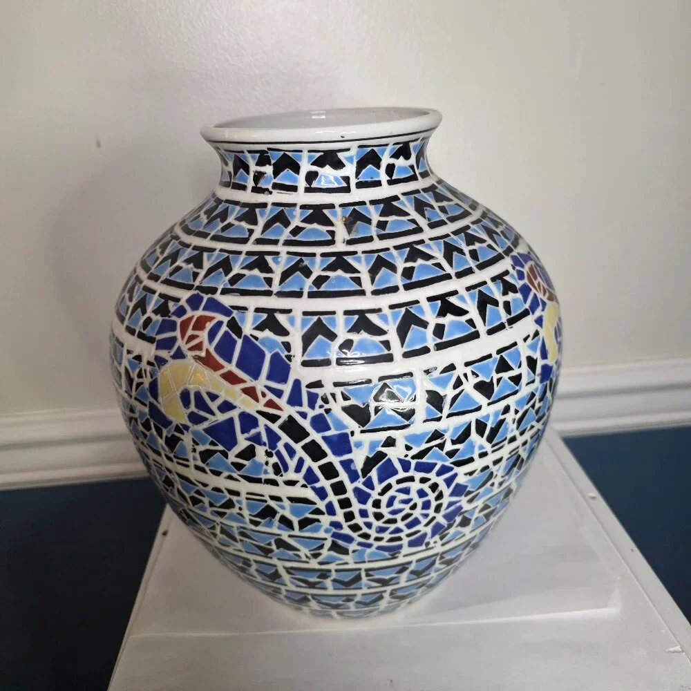 Vintage Pottery Barn Large Chinese Porcelain Blue Vase 12